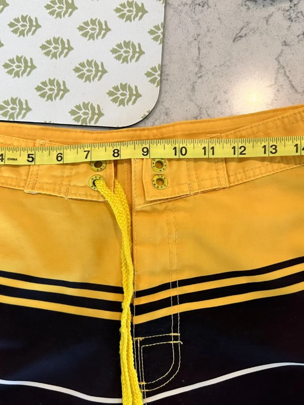 Ocean Bay Board Shorts Men’s Size M yellow and black with white stripes